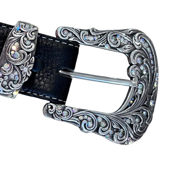 Tony Lama Kaitlyn Swarovski Crystals Metal Bead Black Leather Belt main image 12